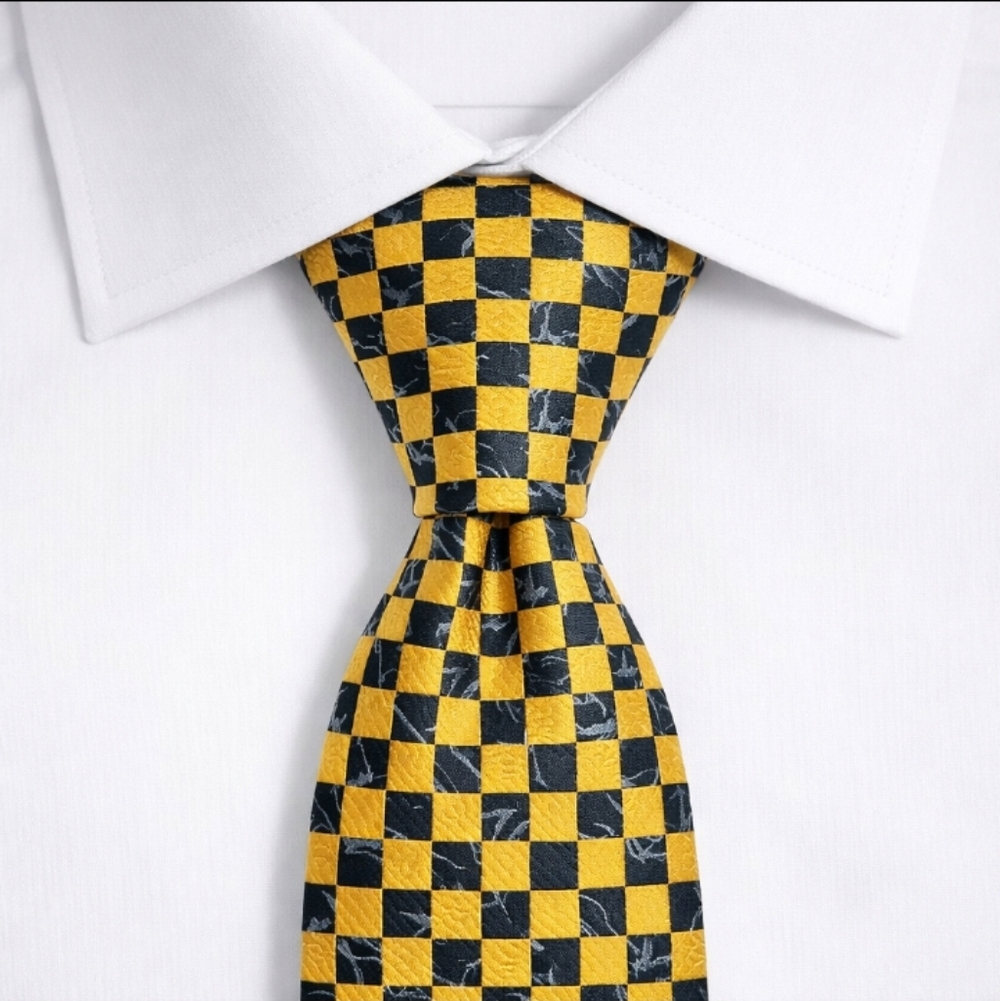 Ermenegildo Zegna Mens Silk Tie Italy Black/Gold Check Luxury Designer 3.75x56